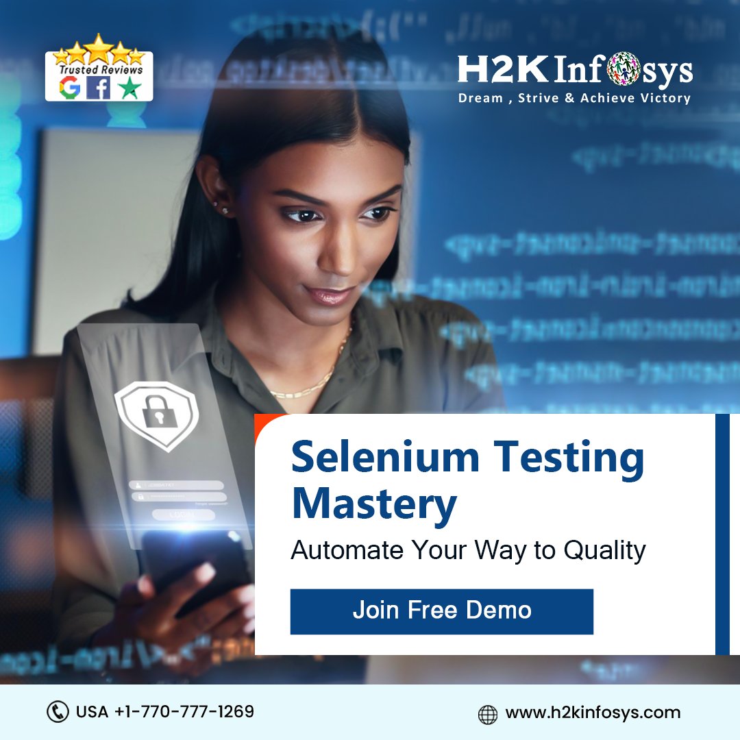 h2kinfosys's tweet image. Automate web testing with our Selenium course, designed for individuals looking to step into tech. Master the tools and techniques to improve software quality. 
Enroll Here: bit.ly/2Xp5dZK
#seleniumonlinetraining #automationtestinginselenium #selenium #seleniumwebdriver
