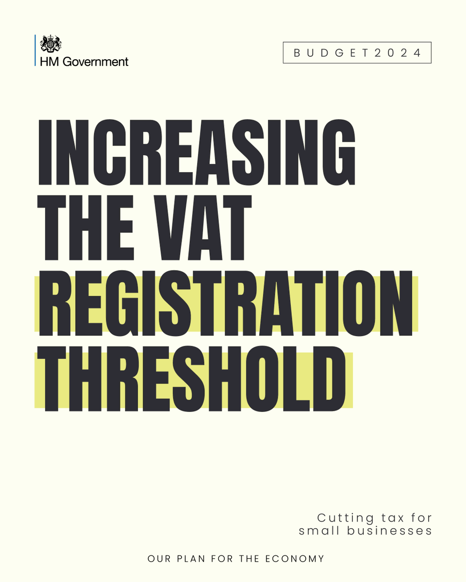 We should reward smaller businesses who make a big impact on our society & employ millions of people. That's why from April 1, we're increasing the VAT registration threshold from £85,000 to £90,000 - cutting taxes for small businesses across the UK.