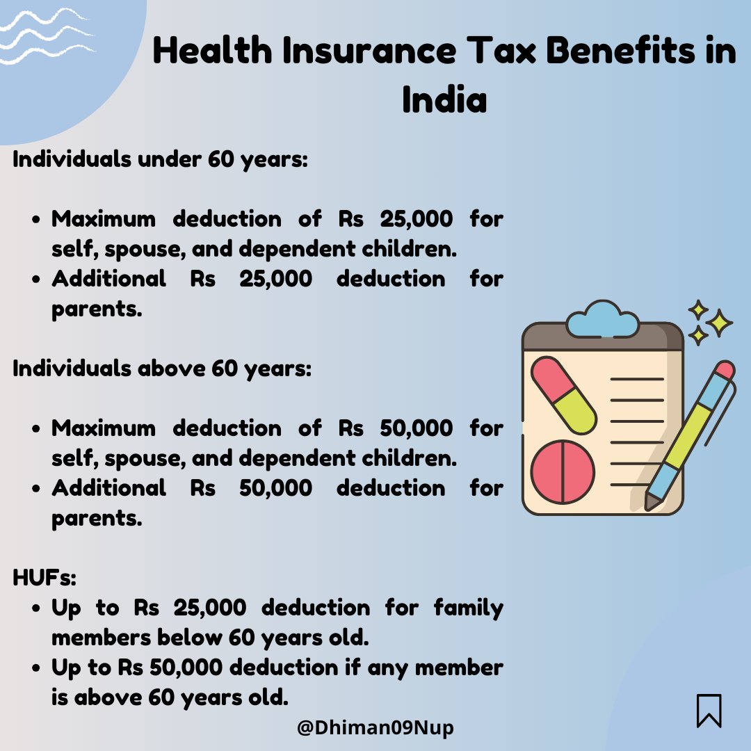 Dhiman09Nup's tweet image. Stay healthy, save taxes! 💪💰 Don't forget to claim deductions under #Section80D of the Income Tax Act for your health insurance premiums. 

For more details:
shorturl.at/CDFR7

#TaxSavings #HealthyLiving #InsuranceBenefits #FinancialWellness #SmartInvesting #HealthWealth