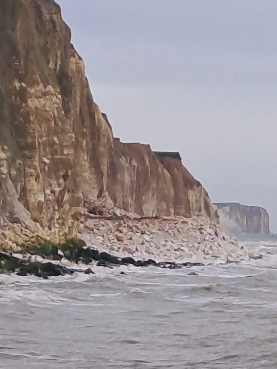 They make interesting photos but cliff falls are a dangerous prospect. Over recent weeks, the weather has been somewhat moist and that can weaken cliffs resulting in falls like this. Please stay away from the foot of cliffs and cliff edges. Cliff Richard is a different matter…..