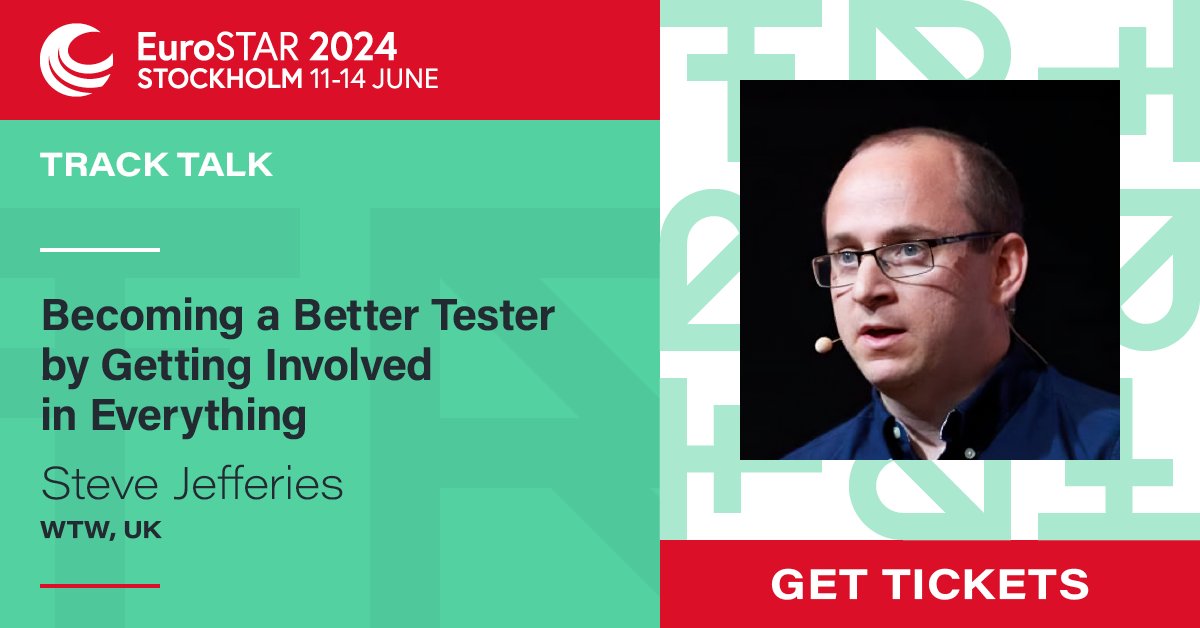 esconfs's tweet image. Don&apos;t miss Steve Jefferies&apos; talk at EuroSTAR 2024 on becoming a better tester by getting involved in everything. Learn valuable strategies for enhancing your testing effectiveness! bit.ly/3Ip34RK #EuroSTARConf #TestingInsights