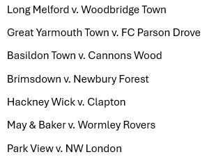 As the FA’s Full Time System remains down, here are the Thurlow Nunn League fixtures for this evening (Wednesday 6th March):-