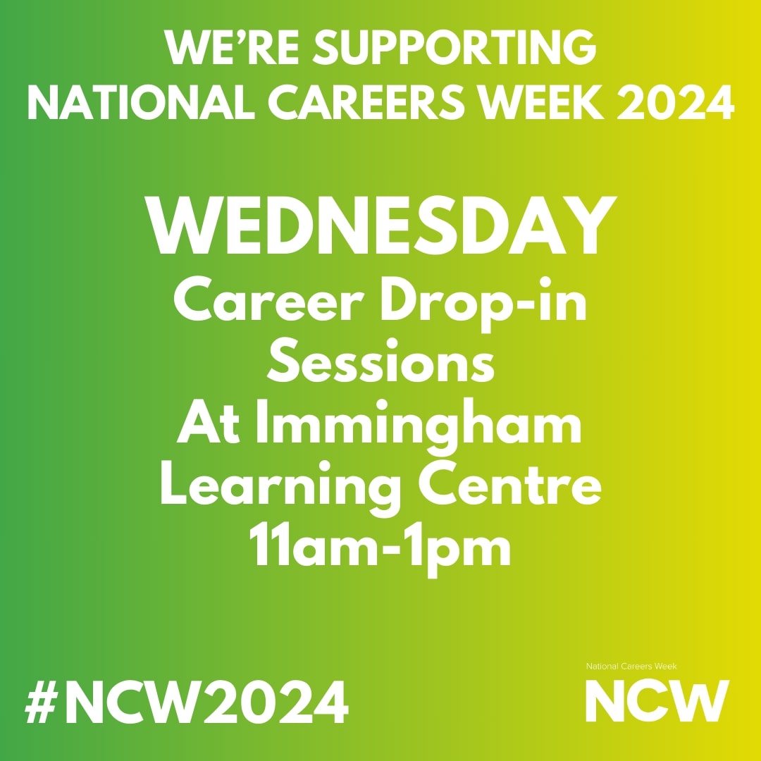 Today's activity during National Careers Week 2024 Our Immingham Learning Centre are holding drop-in sessions, no need to book! #NCW2024