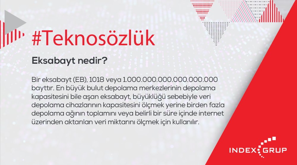 En büyük bulut depolama merkezlerinin depolama kapasitesini bile aşan eksabayt, büyüklüğü sebebiyle veri depolama cihazlarının kapasitesini ölçmek yerine birden fazla depolama ağının toplamını veya internet üzerinden aktarılan veri miktarını ölçmek için kullanılır.