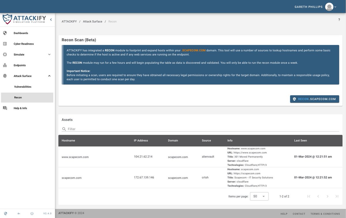 🌐 New Milestone Alert for #ATTACKIFY! 🚀

Recently we introduced the External Asset Vulnerability Scanner and today we are excited to unveil the latest expansion (direction): ATTACK SURFACE this new section in #ATTACKIFY will provide users with the ability to use the new RECON