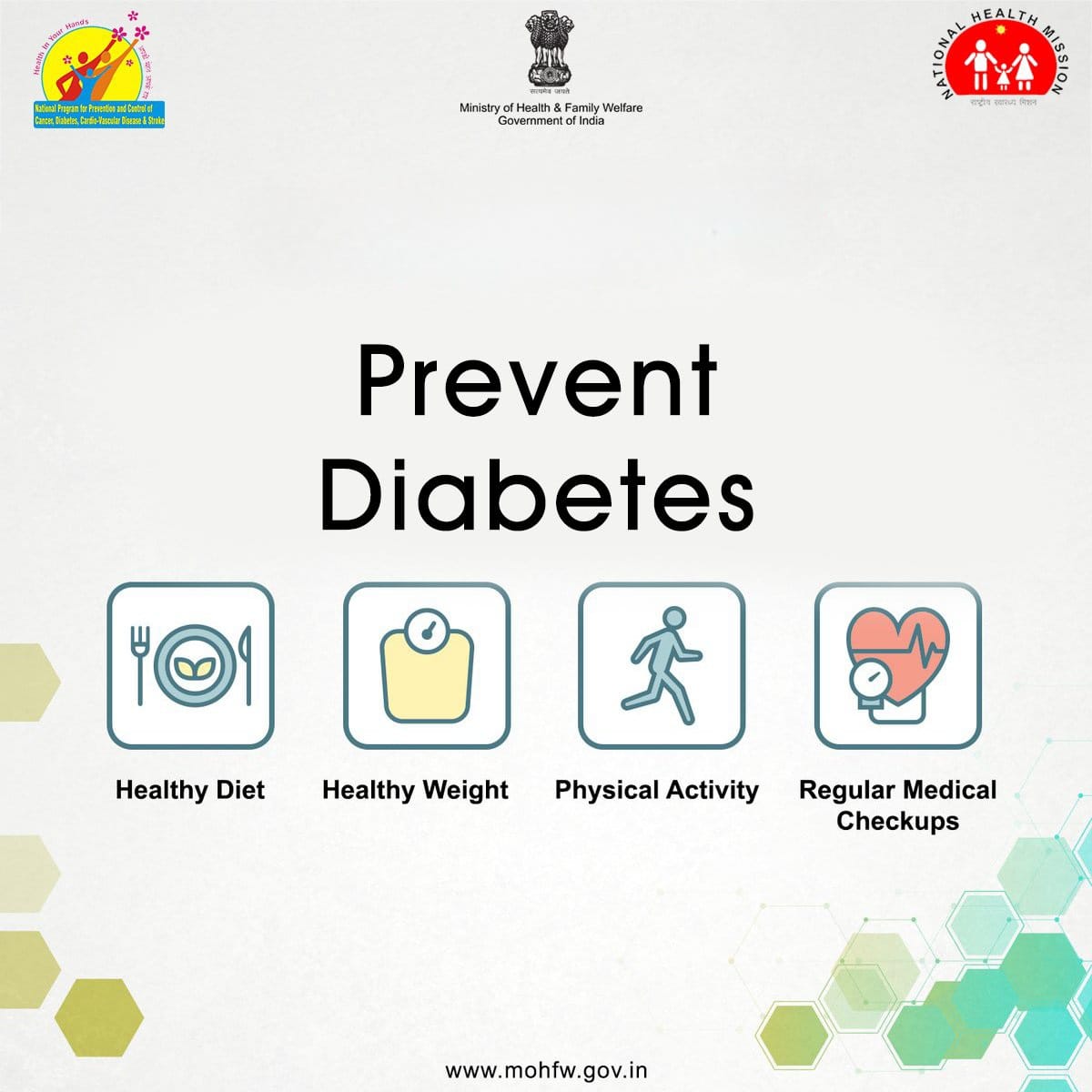 Diabetes can be prevented by practicing a healthy lifestyle. 

Stay away from risks. 

#BeatNCDs