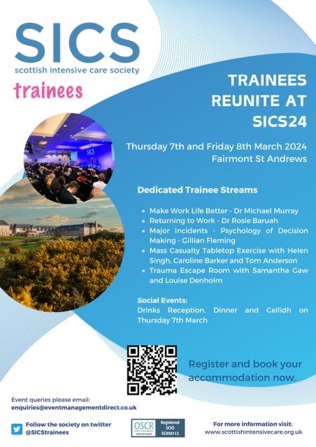 SICS 24 starts tomorrow! Our parallel stream “Humans of ICU” is Thursday morning at 1130 with Dr Michael Murray - Make Life Work Better and Dr Rosie Baruah- Returning to Work. All members of the MDT welcome!