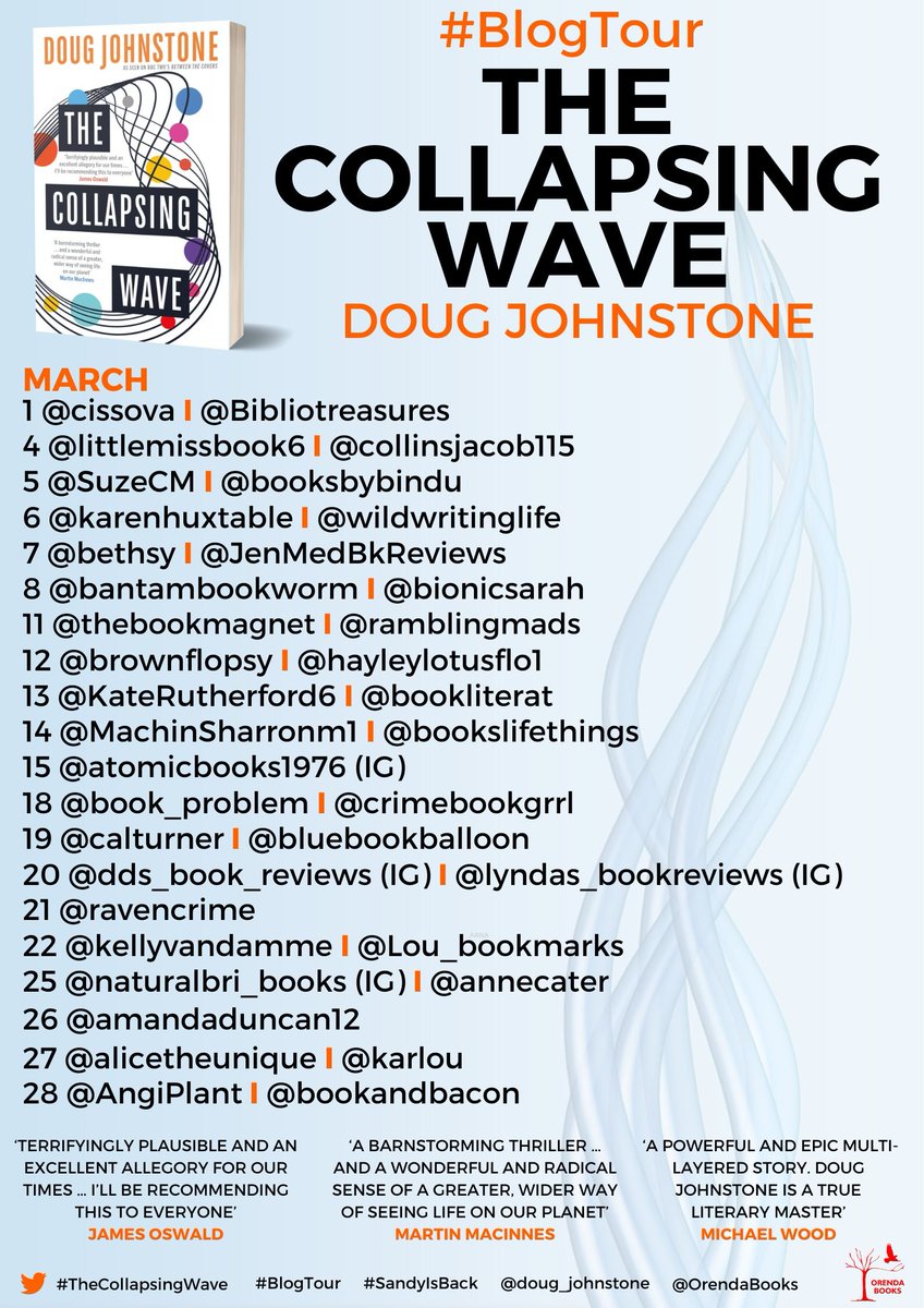 Giveaway ! #blogtour The Collapsing Wave #DougJohnstone @OrendaBooks I am delighted to be part of the @RandomTTours #blogtour and I have a #Giveaway for a paperback copy of #TheCollapsingWave RT & follow and I will pick a UK only winner randomly on Fri 8 March Good Luck!