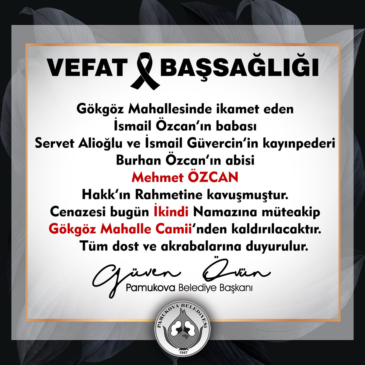 Merhuma Yüce Allah'tan rahmet, yakınlarına ve dostlarına başsağlığı dilerim.