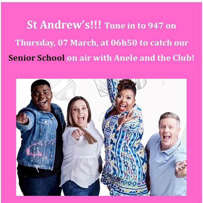 Don't miss our Senior School on air with @aneleandtheclubon947 !
#MySchoolTop5