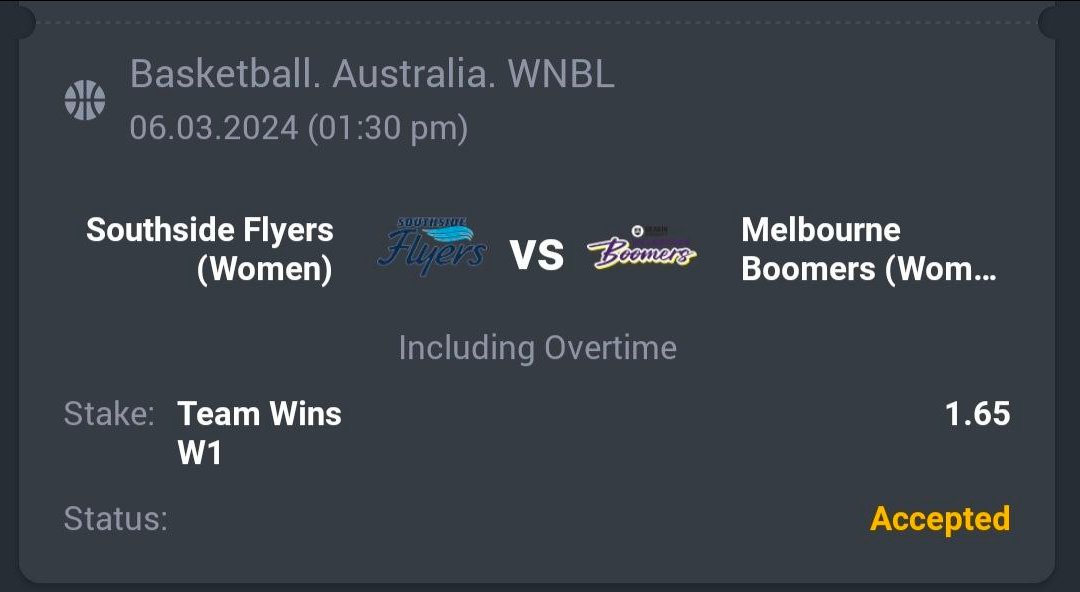 Basketball - WNBL

🏀 Southside Flyers W ML
🔖 1.65
💵 10 Units

#GamblingTwitter #SportsBetting #TeamParieur #SportsBet #Betting #FreePicks #A3RBET #SportsBettor

#Basketball #WNBL #WNBL24 #WNBLTwitter #Aussies #WeAreWNBL #BasketballWoman #MelbourneBoomers #Melbourne

Like + RT