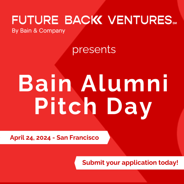 I’m thrilled to announce the inaugural Future Back Ventures by Bain & Company Alumni Pitch Day. Pitch Day is an opportunity for Bain alumni-led start-ups to pitch and network with an audience of early-stage VCs, angel investors and Future Back Ventures. bit.ly/3ToAuq3