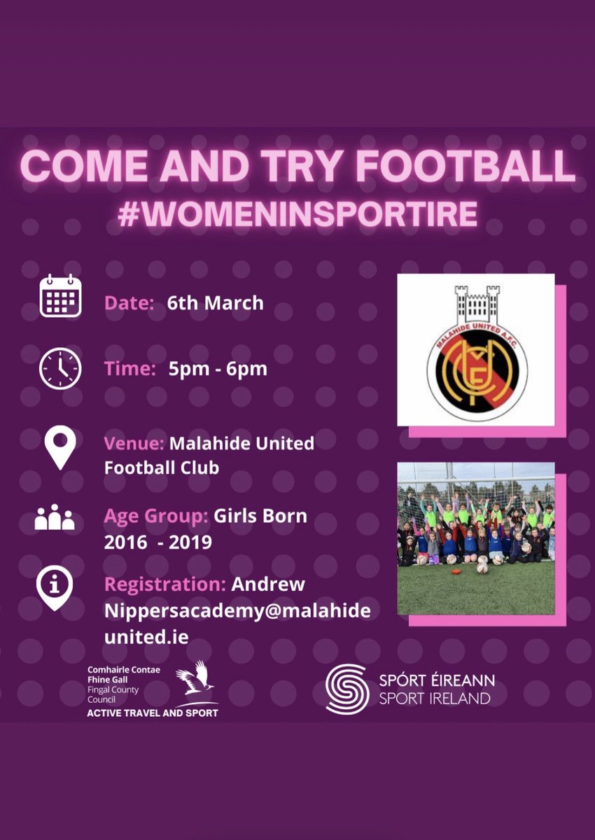 Come to our open tonight Wednesday in Gannon Park for girls looking to give football a go for the first time, for girls born betterment 2019 and 2016 It’s free so come on up and give it a try bring a friend or two, Wednesday 5-6 pm in Gannon park @FingalSports @FAIFingal
