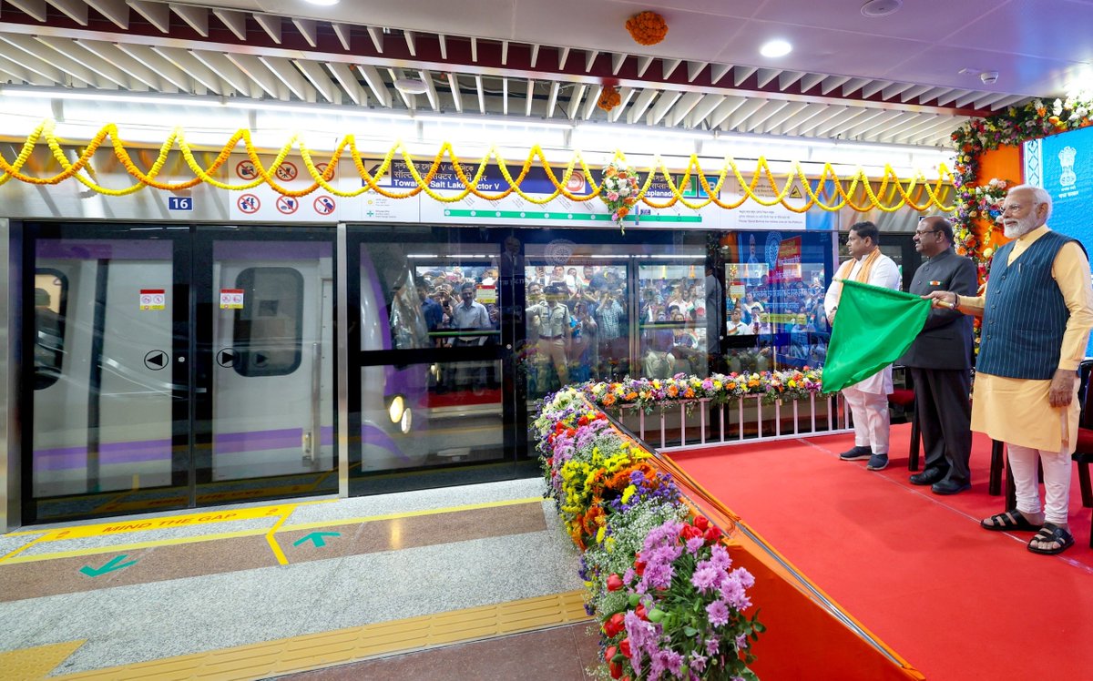 narendramodi's tweet image. It’s a very special day for the people of Kolkata as the city’s metro network gets significantly enhanced. Connectivity will get a boost and traffic will get decongested. It’s a proud moment that the Howrah Maidan-Esplanade Metro section has the first underwater metro…