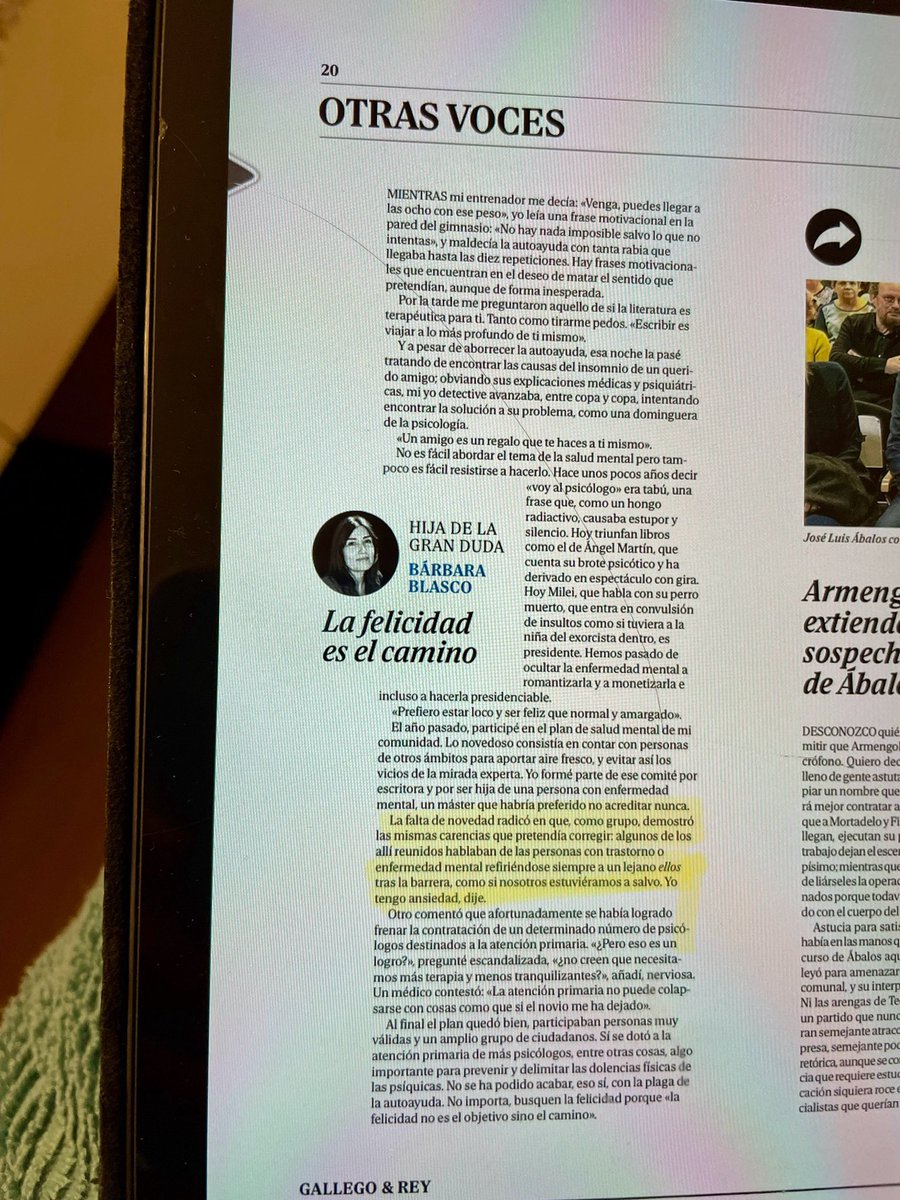Cuando la #autoayuda tropieza con la salud mental y siempre todo les pasa “a los otros”. Gracias #BárbaraBlasco por tu honestidad brutal. Yo también peleo contra la #ansiedad. (Y además huyo de los libros de autoayuda).  Hoy en ⁦<a href="/elmundoes/">EL MUNDO</a>⁩ #saludmocional