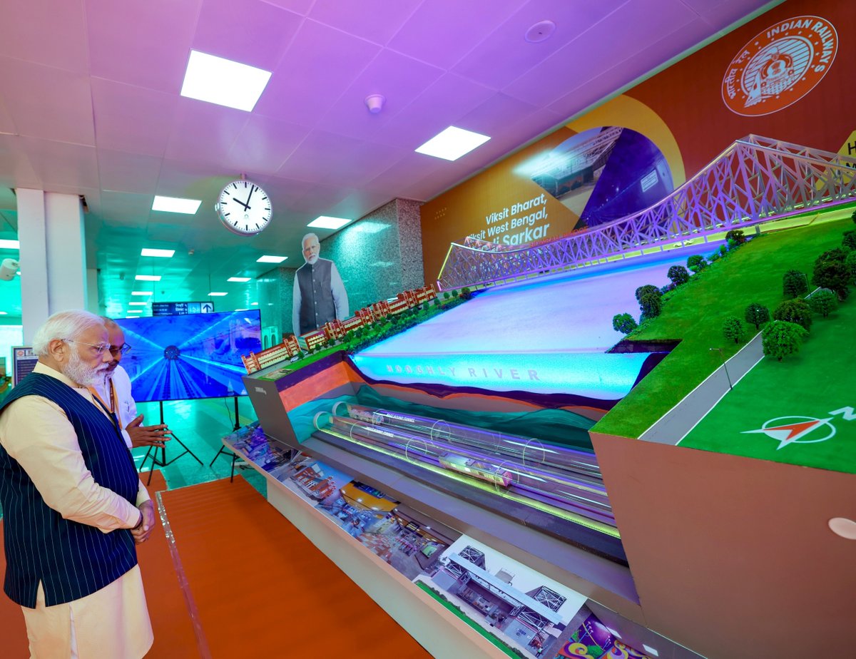 narendramodi's tweet image. It’s a very special day for the people of Kolkata as the city’s metro network gets significantly enhanced. Connectivity will get a boost and traffic will get decongested. It’s a proud moment that the Howrah Maidan-Esplanade Metro section has the first underwater metro…