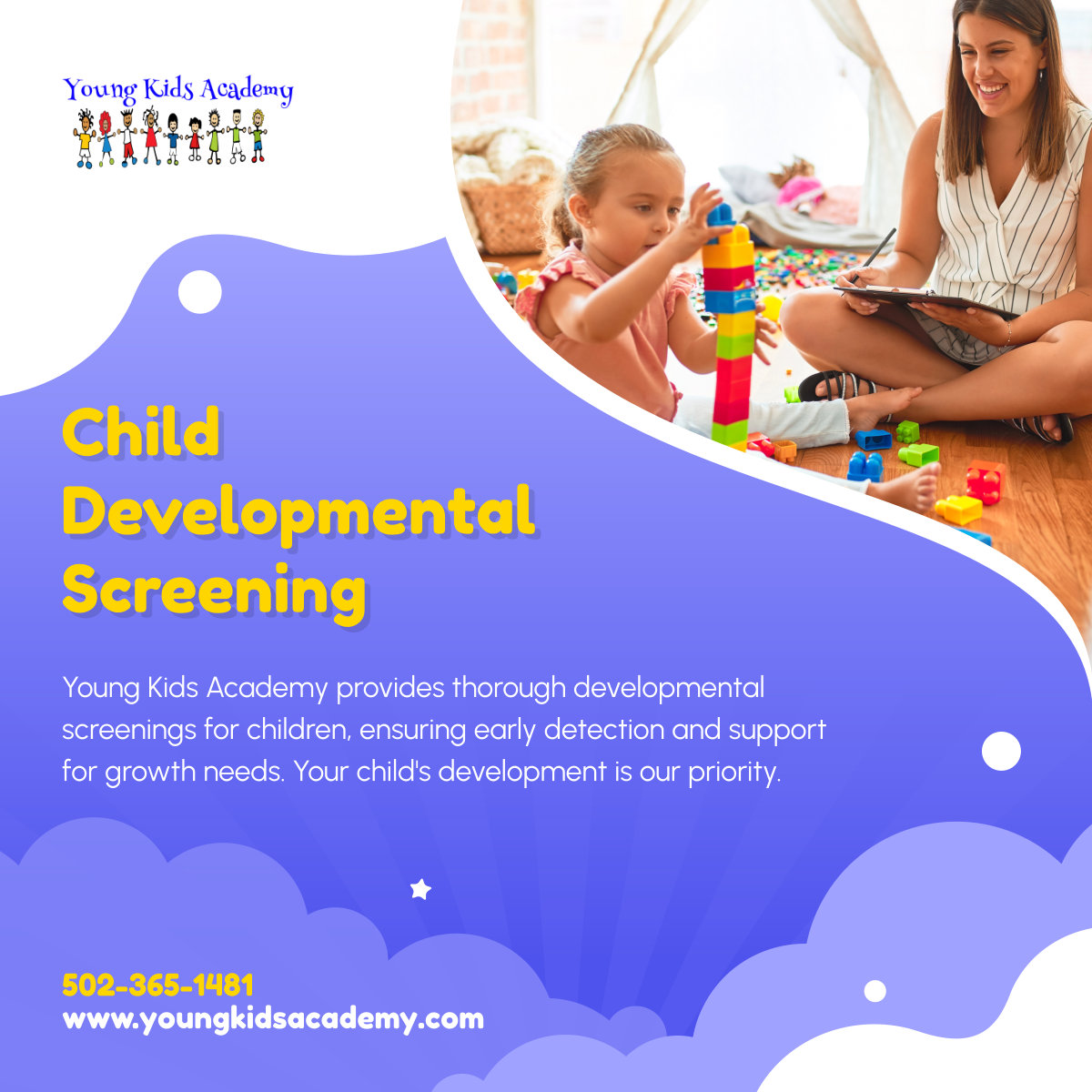 youngkidsacad's tweet image. Ensuring your child's developmental milestones are met with care and expertise. Trust Young Kids Academy for comprehensive developmental screenings. Call us now to learn more about our services. 

#LouisvilleKY #DevelopmentalScreening #ChildCare