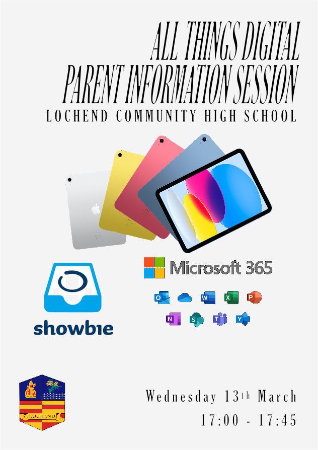 We are hosting a digital information evening for all parents/carers next Wednesday from 5-5.45. We will be going over how to use Showbie, iPads and Microsoft programmes. Tea/coffee and biscuits provided