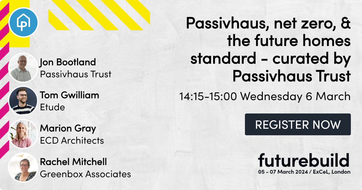 On TODAY! @FuturebuildNow #Passivhaus, #netzero, & the #FutureHomesStandard #BuildingStage 2.15pm bit.ly/PHTfuturebuild… See you there? See you there! #FutureBuild #PassiveHouse #BetterBuildings #SustainableBuilding #FREE @ecdarchitects @the_iPHA