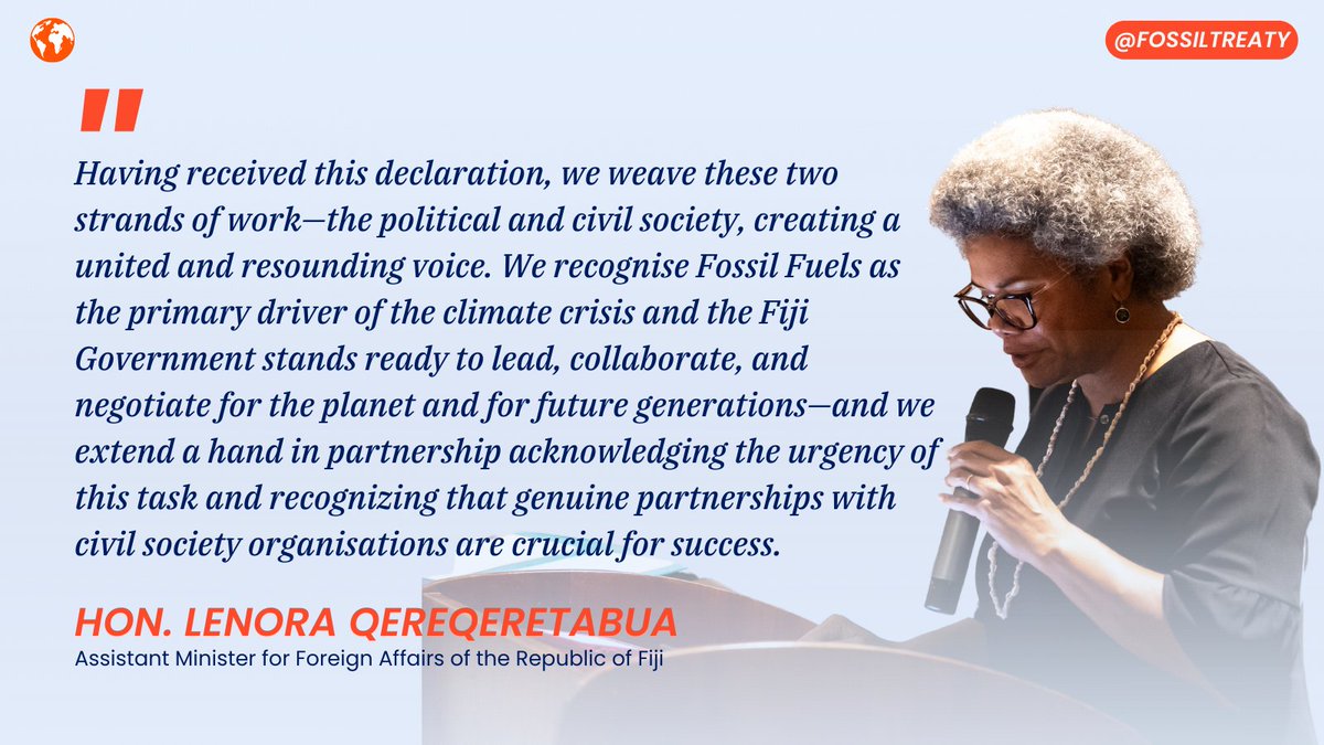 'We recognise Fossil Fuels as the primary driver of the climate crisis and the Fiji Government stands ready to lead, collaborate, and negotiate for the planet and for future generations,' says Fiji's Assistant Minister for Foreign Affairs @lenoraqfj