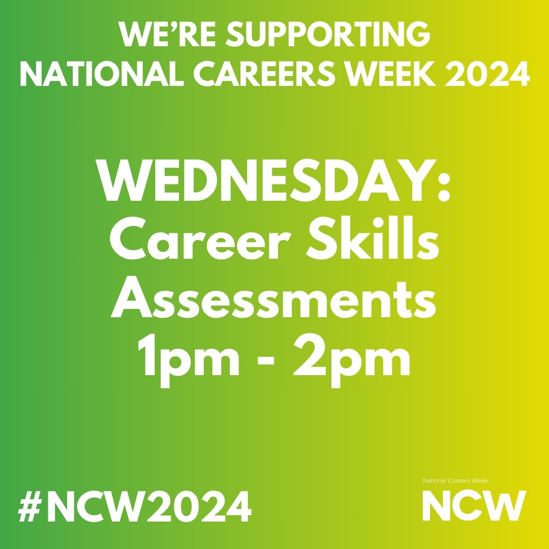 TODAY: Book your place on the Career Skills Assessments workshop - Email careers@grimsby.ac.uk This session is aimed at all level students and looks at career quizzes which suggest jobs and careers based on answering various questions. #NCW2024