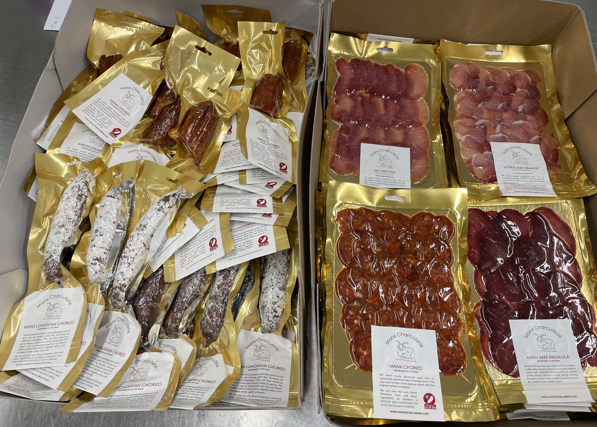 MLProduce's tweet photo. More of our Charcuterie delivered to @RobinsonsIOM  and for the first time our Manx Loaghtan Rosemary and Garlic Sausages are also available at Robinsons #ManxCharcuterie #manxmeat #shoplocal #supportlocal #bestsausages #isleofman https://t.co/wjwCRD6fvH
