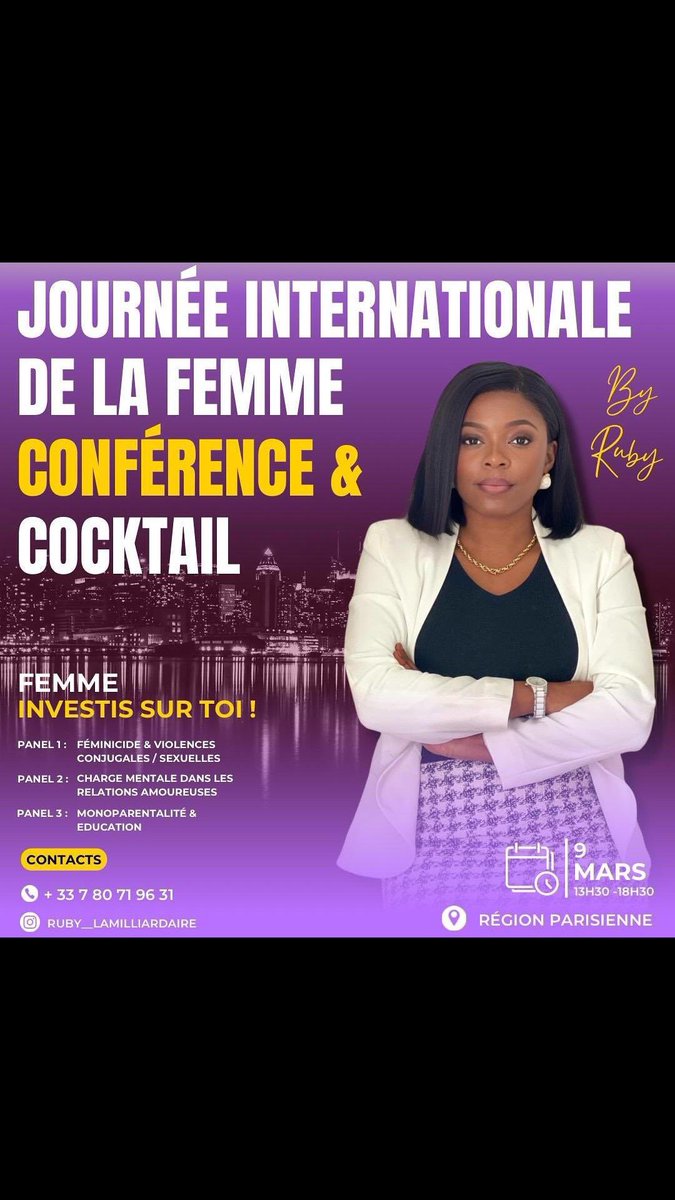 rubycomedienne's tweet image. Hello X 
J’organise un événement ce week-end à Paris à l’occasion de la journée des droits des femmes. Si tu ne peux pas venir, pourrais-tu s’il te plaît retweeter ce poste 🙏🏾  le lien pour prendre le billet 👇🏾👇🏾

my.weezevent.com/femmeinvestise…