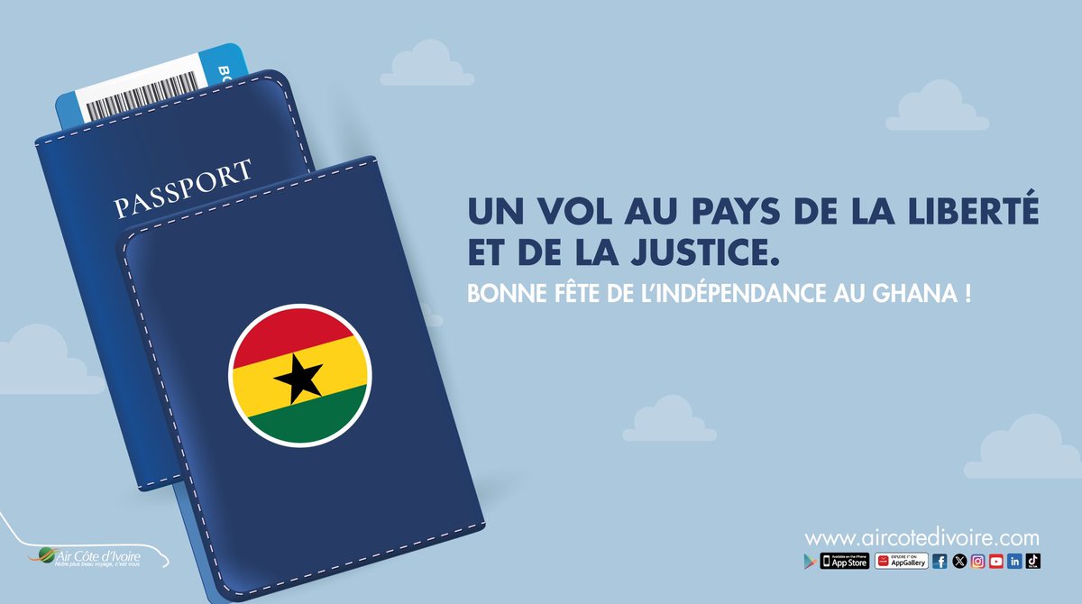 AirCI_Officiel's tweet photo. Bonne fête de l’indépendance au Ghana 🇬🇭
#Ghana #team233 #aircotedivoire #airlines #flyaircotedivoire https://t.co/sXiScMIkhA