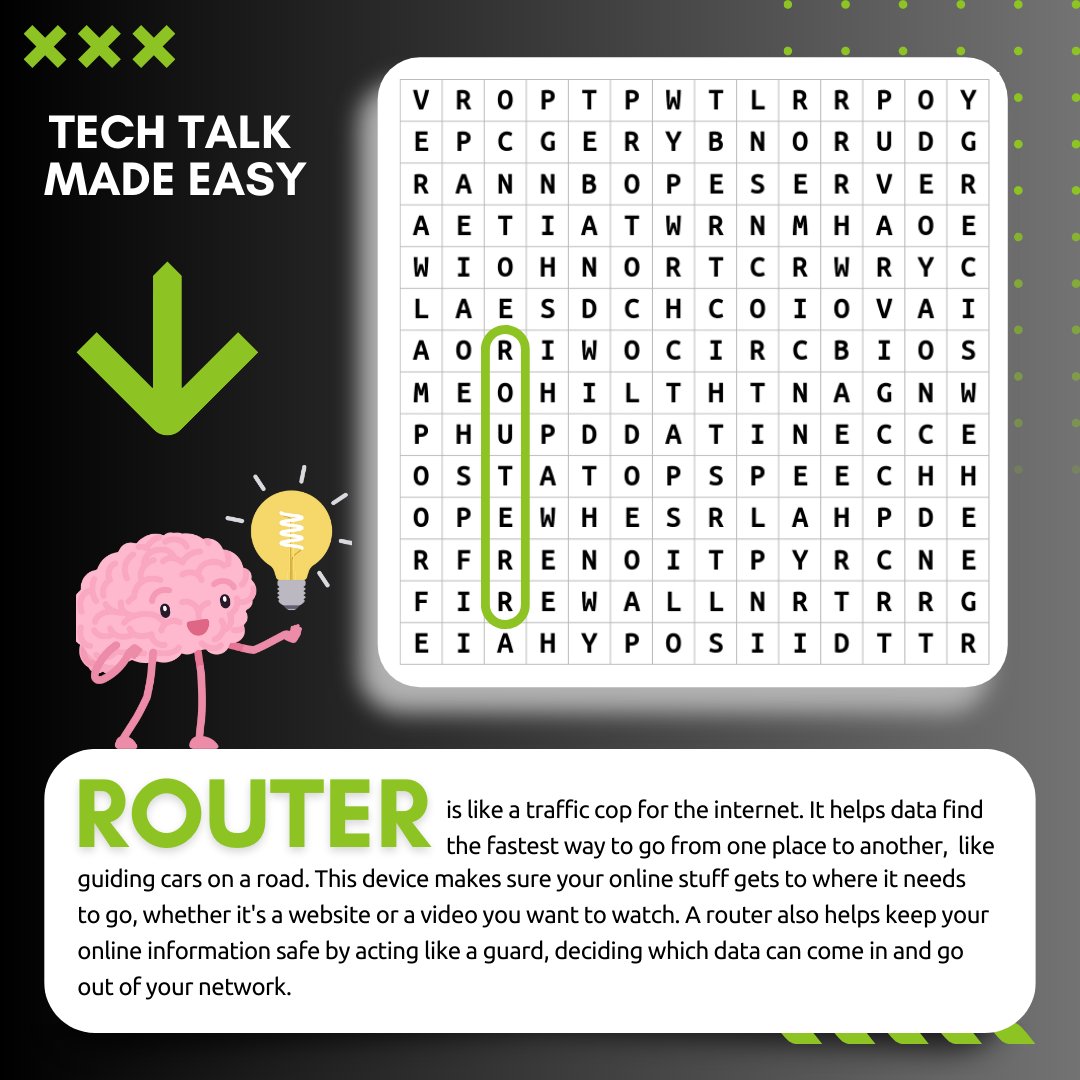 supporttree's tweet image. 🔥 Tech Talk Made Easy: Unlocking 12 Confusing Tech Terms 🔥

Today, let&apos;s shed light on the world of Routers.

How many other words are you able to see?

#TechTalkMadeEasy  #Cybersecurity #TechDemystified #it #techwords #firewall #supporttree #techjargon #itwords #itterms