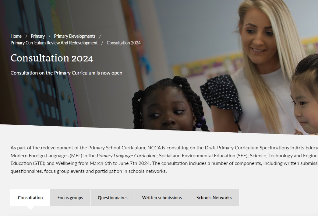 patjburke's tweet photo. The @NCCAie has opened consultation on new primary curriculum specifications for:
💬Language (MFL)
🎭Arts
🧪STE(M)
🌏Social and Environmental Education
🏃Wellbeing
Teachers are busy, but time spent on responding is worthwhile (if not crucial).👇
https://t.co/bxSY5pUeHp
#edchatie https://t.co/Hy3OGJWVer