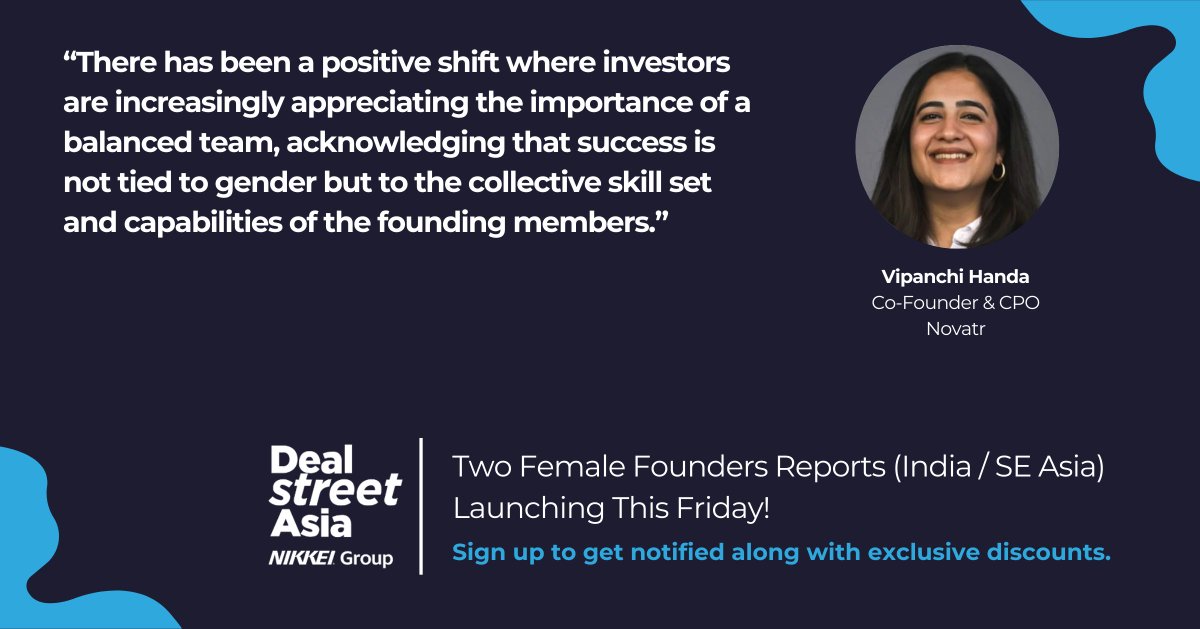 A quote from Vipanchi Handa, Co-Founder & CPO, Novatr from our interview for the upcoming Female Founders in India 2023.
Sign up now at buff.ly/3V0O9VC to be notified when the report is released!
