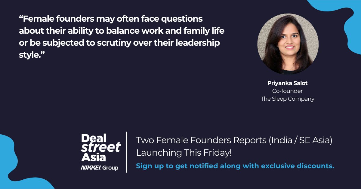A quote from Vipanchi Priyanka Salot, Co-Founder, The Sleep Company  from our interview for the upcoming Female Founders in India 2023.
Sign up now at buff.ly/3wHozuR to be notified when the report is released!