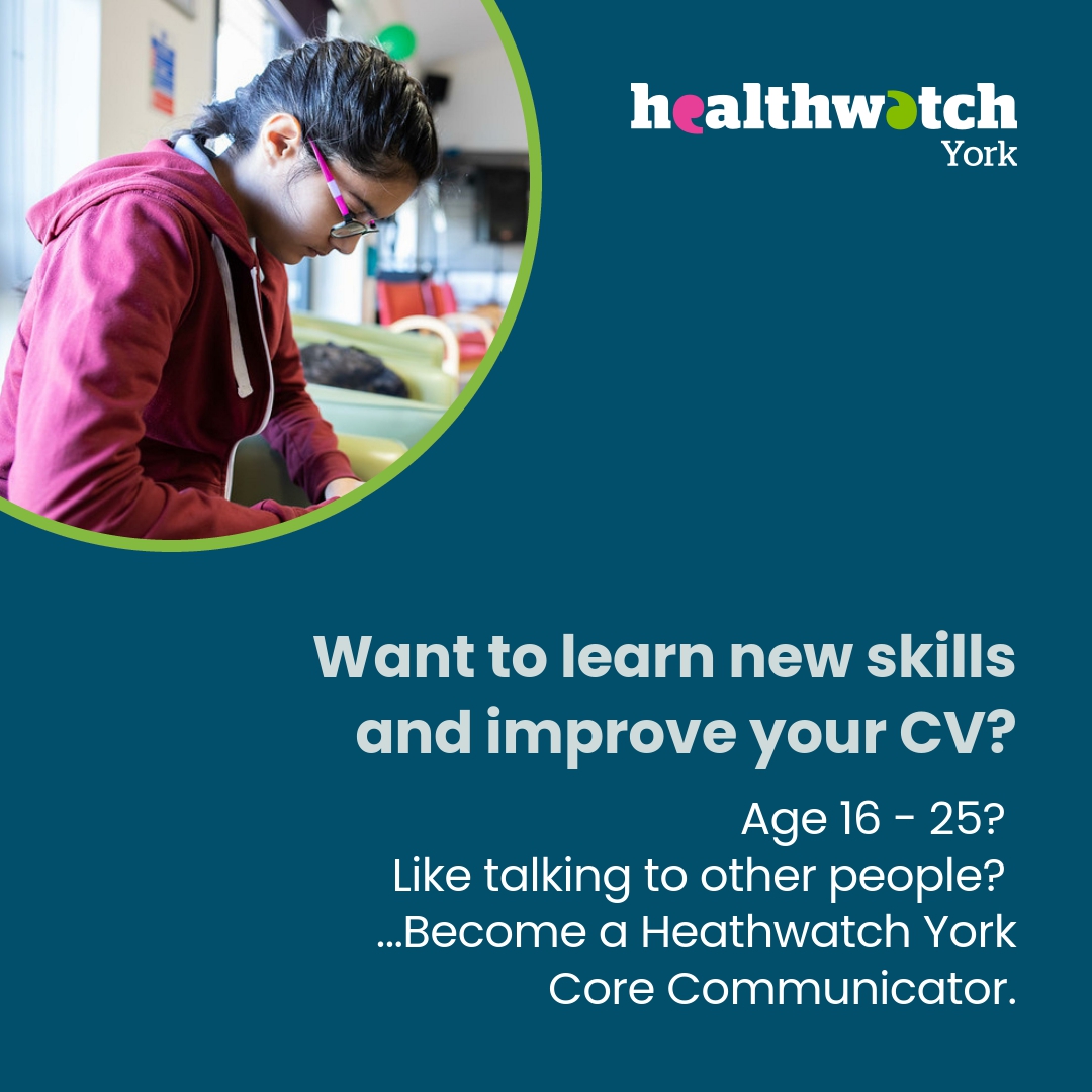 Are you 16 - 25 (or know someone who is) and want to improve health services for young people in York? Join Healthwatch York as a Core Connector. More at: healthwatchyork.co.uk/young-people-p…