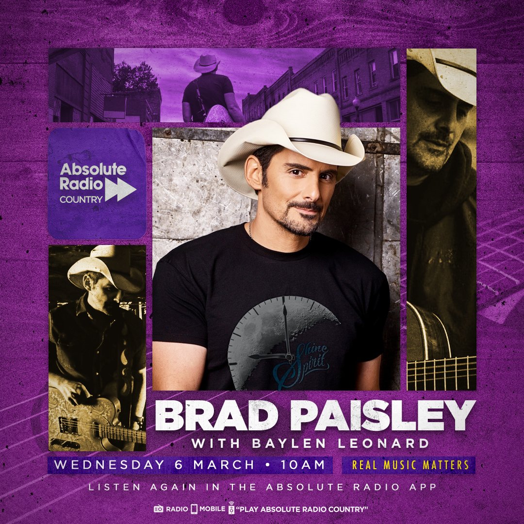 This morning from 10am, @HeyBaylen will be catching up with @C2CFestival headliner; the one and only, @BradPaisley. They'll be talking about Brad's time over in the UK and his new album 'Son of the Mountains'. Listen or catch-up: 👉bit.ly/AbsoluteRadioC…