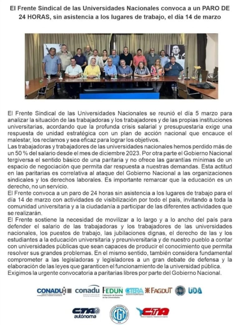 SomosISER's tweet photo. UTE-CTERA PARO UNIVERSITARIO Y PREUNIVERSITARIO EN TODO EL PAIS 14 DE MARZO https://t.co/ok9CajkLZu