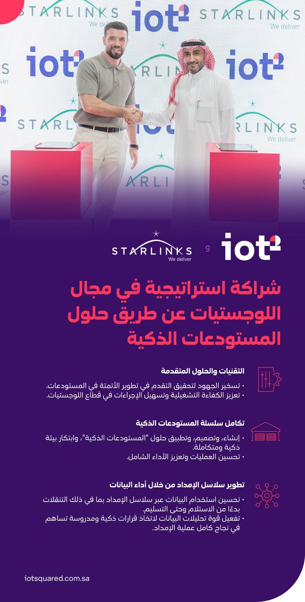 سعدنا بتوقيع مذكرة تفاهم مع @starlinks_me في #ليب24 حيث ستسهم هذه الشراكة في مجال القطاع اللوجستي عن طريق حلول المستودعات الذكية.