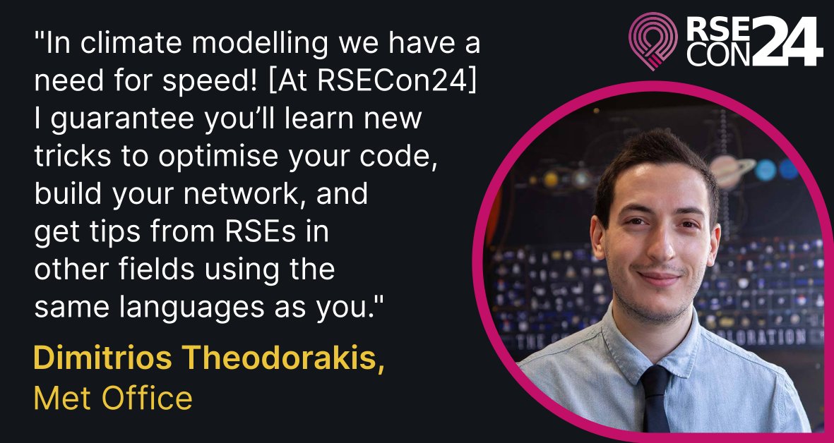 'In addition to workshop sessions which have directly benefited my day-to-day work, I met tons of potential collaborators many of whom I now work with to deliver new software training with tools I discovered at RSECon' says @AstroDimitrios, RSE at @metoffice #RSECon24