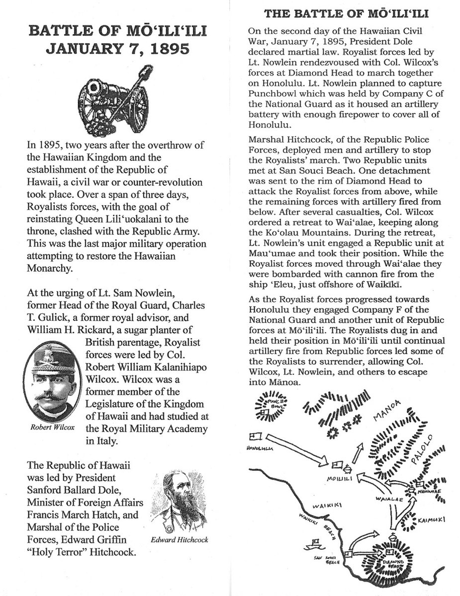 Did you know about the Battle of Mōʻiliʻili during the Wilcox Rebellion of 1895? The armed royalist rebellion against the American insurgent’s “provisional government” that overthrew the sovereign Kingdom of Hawaiʻi & began the illegal occupation which continues today.