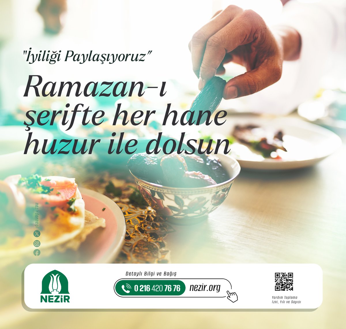 NezirDernegi's tweet image. Ramazan-ı şerifte her hane huzur ile dolsun.

Bağışlarınızla destek olmak için; 

🌐 nezir.org/bagis/genel-ba…

📨 Sms ile bağış yapmak için 👇

📱BAĞIŞ ➡ 7680 [50TL]

☎ 0 216 420 76 76

#Yardımlaşma