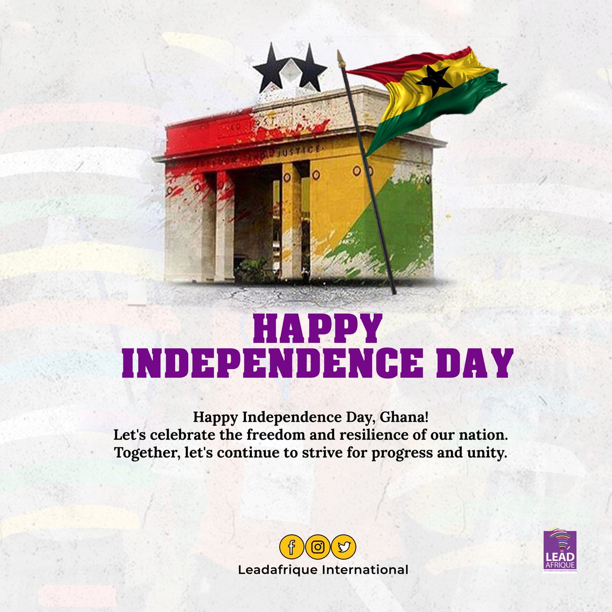 Happy Independence Day! Today, we celebrate the spirit of freedom and unity that defines our nation. Let's honor sacrifices of those who came before us and commit to building a brighter future. Together, let's strive for progress, equality, and prosperity for all. #Freedom #Ghana