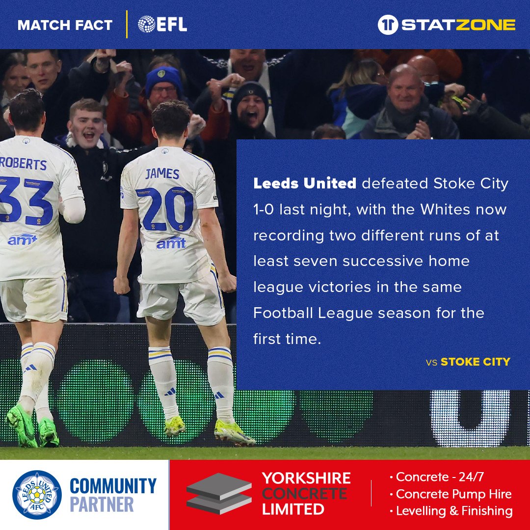 7️⃣ 𝐡𝐨𝐦𝐞 𝐥𝐞𝐚𝐠𝐮𝐞 𝐰𝐢𝐧𝐬 𝐢𝐧 𝐚 𝐫𝐨𝐰! #LUFC #MOT #ALAW | yorkshire-concrete.co.uk