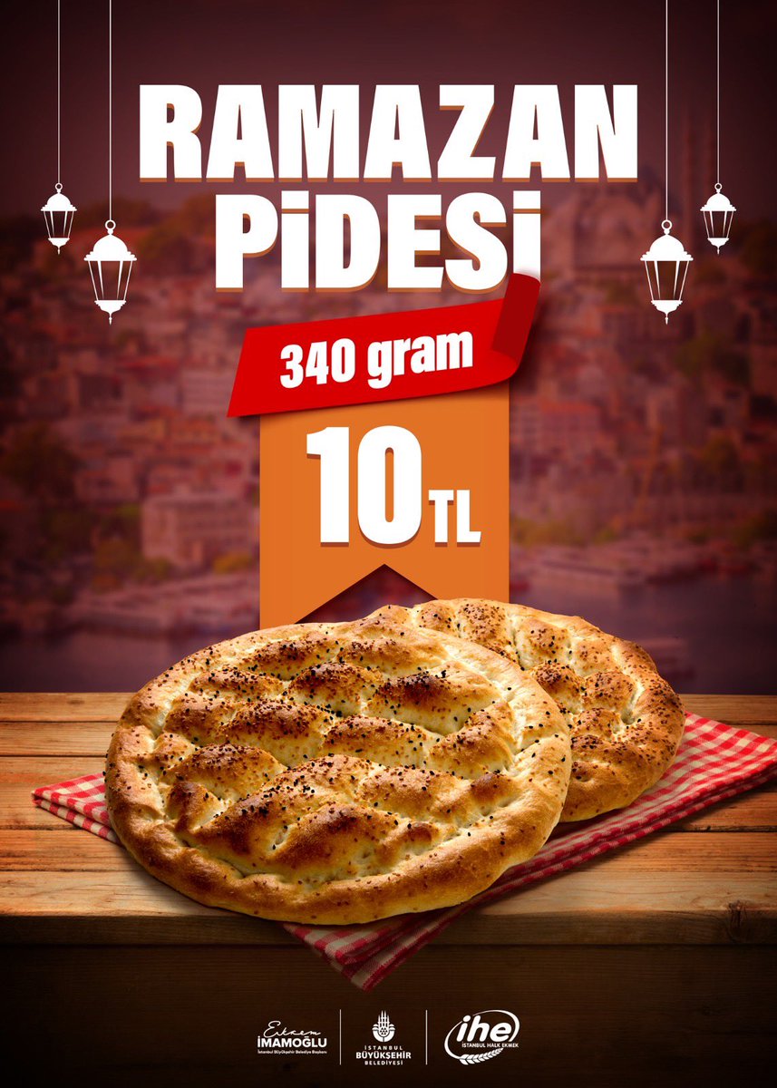 Bu yıl da İstanbullulara uygun fiyata Ramazan pidesi sunuyoruz. Halk Ekmek 340 gramlık pideyi 10 TL’den büfelerimize ulaştıracak. Sofralarımıza bereket olsun.