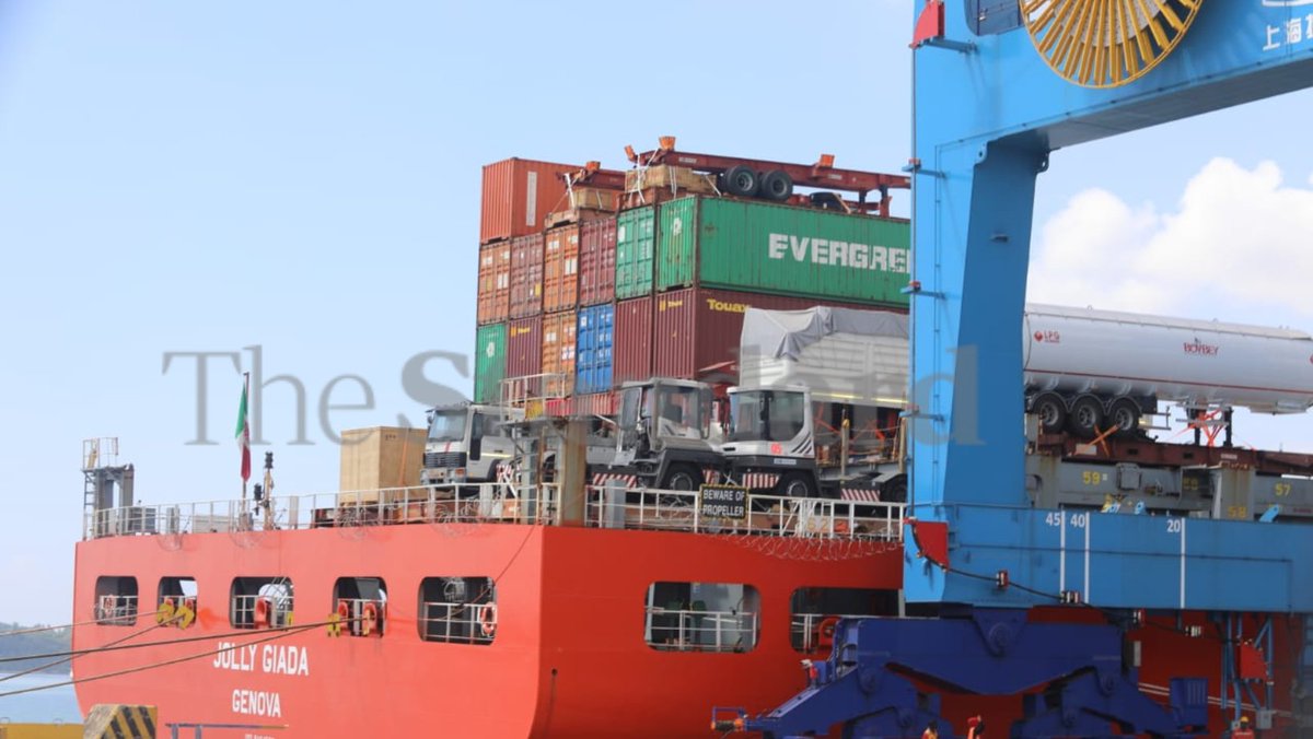 Cranes offloading containers from MV Jolly Giada at the Kenya Ports  Authority in Mombasa county on Wednesday 6th March 2024. The Ignazio Messina  Line vessel is 260 meters long and has a, image size:1200x676