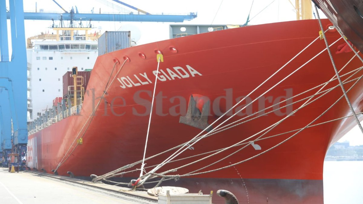 Cranes offloading containers from MV Jolly Giada at the Kenya Ports  Authority in Mombasa county on Wednesday 6th March 2024. The Ignazio Messina  Line vessel is 260 meters long and has a, image size:1200x676