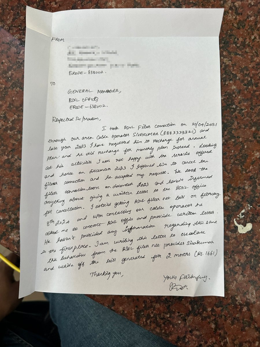 Samdinesh_R's tweet photo. @BSNL_TN @BSNLCorporate I have requested to cancel the BSNL Fibernet connection on Decemeber. The cable operator didn't care to inform us about cancellation letter. I have requested to cancel service in february and still the officer didn't cancel the service. Please find attachd https://t.co/2BjZ9uEt95