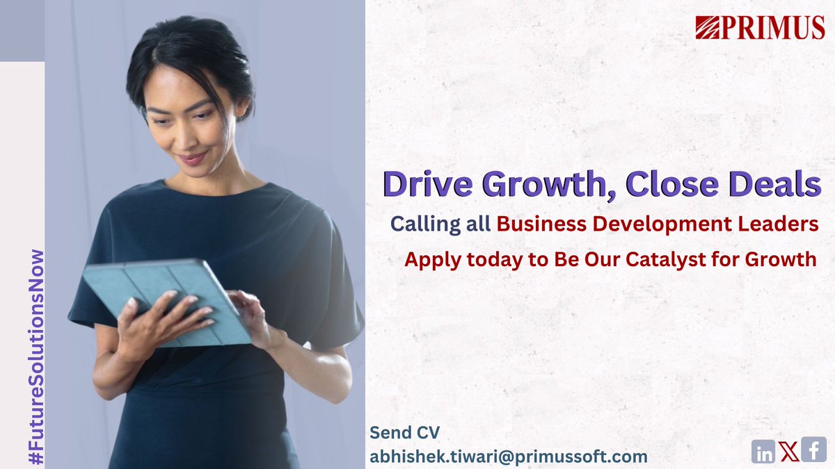 Are you a dynamic #BusinessDevelopment professional ready to ignite growth and spearhead strategic initiatives?

#Primus is looking for a visionary leader to join our team as #BusinessDevelopmentManager.  Apply today at lnkd.in/evuQtMWm.