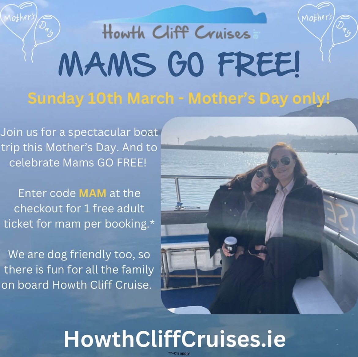 Howth Cliff Cruises (@howthcliffcruis) on Twitter photo 🌊 Treat your mam to a special Mother’s Day on Howth Cliff Cruise 🌊 Mams go free this Sunday 10th March only!
T+Cs apply. #MothersDay #HowthCliffCruises #MamGoesFree #howth #thingstododublin #familyfriendly #lovedublin <a href="/VisitDublin/">Visit Dublin</a> 🌊 Treat your mam to a special Mother’s Day on Howth Cliff Cruise 🌊 Mams go free this Sunday 10th March only!
T+Cs apply. #MothersDay #HowthCliffCruises #MamGoesFree #howth #thingstododublin #familyfriendly #lovedublin <a href="/VisitDublin/">Visit Dublin</a>