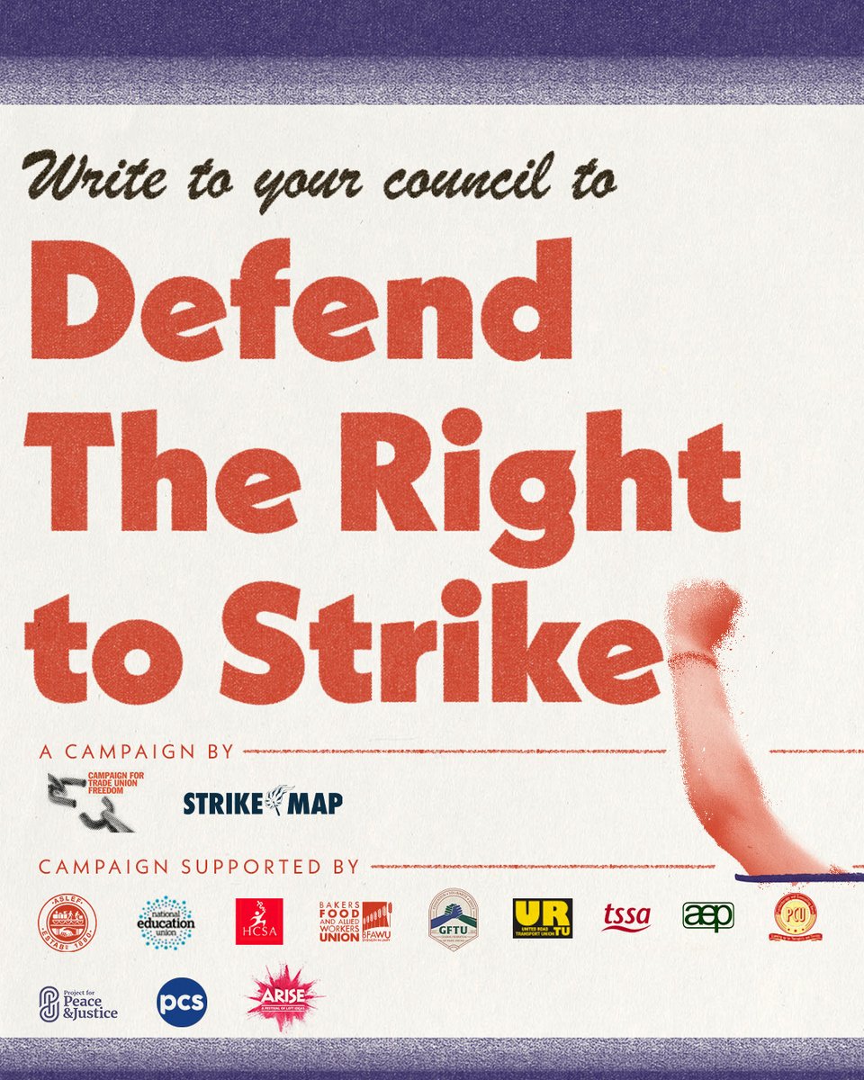 Campaign supporter announcement📣 @arise_festival has joined the campaign to defend the #RightToStrike. Campaign by #StrikeMap & @ctufevents Supported by: @AEPsychologists @ASLEFunion @BFAWUOfficial @GFTU1 @HCSANews @NEUnion @corbyn_project @pcu_union @pcs_union @TSSAunion