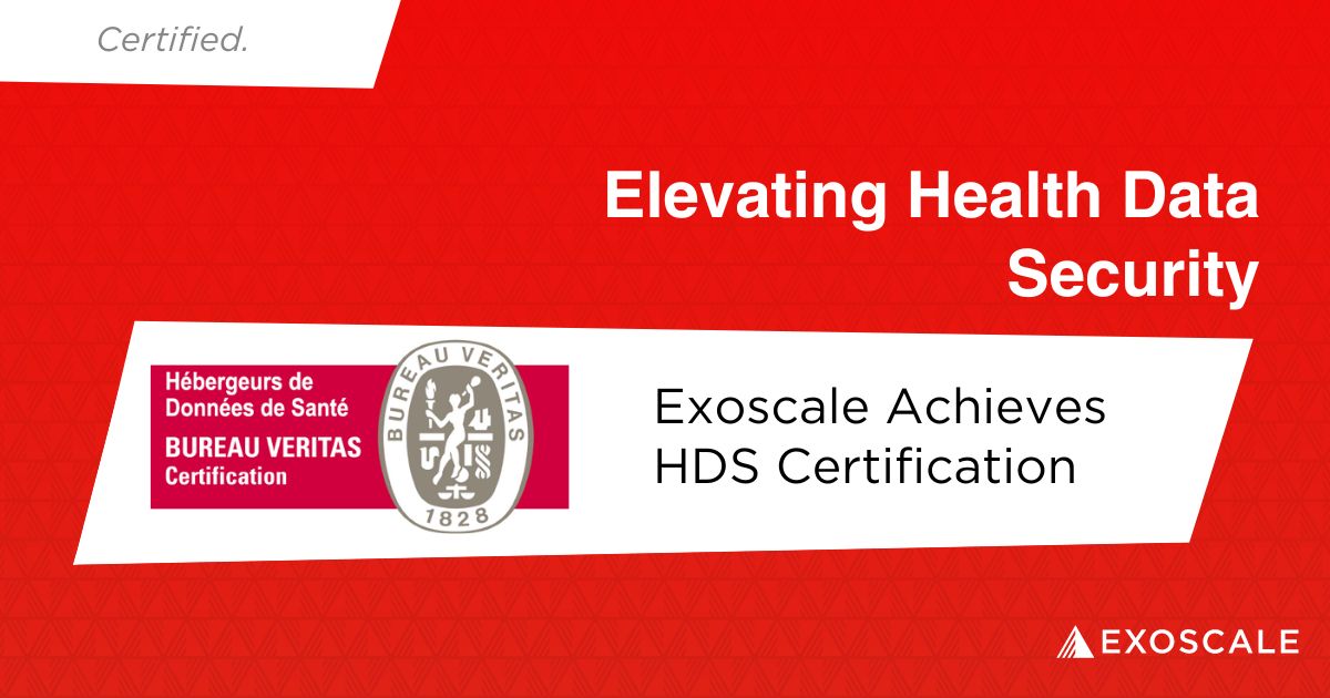 A new #certificate joins the ranks of our #compliance portfolio: #HDS - Health Data Hosting. It's a mandatory French certification for companies that host #health data. Achieving this means that we have met the stringent #data protection criteria! More: exoscale.com/compliance/hds/