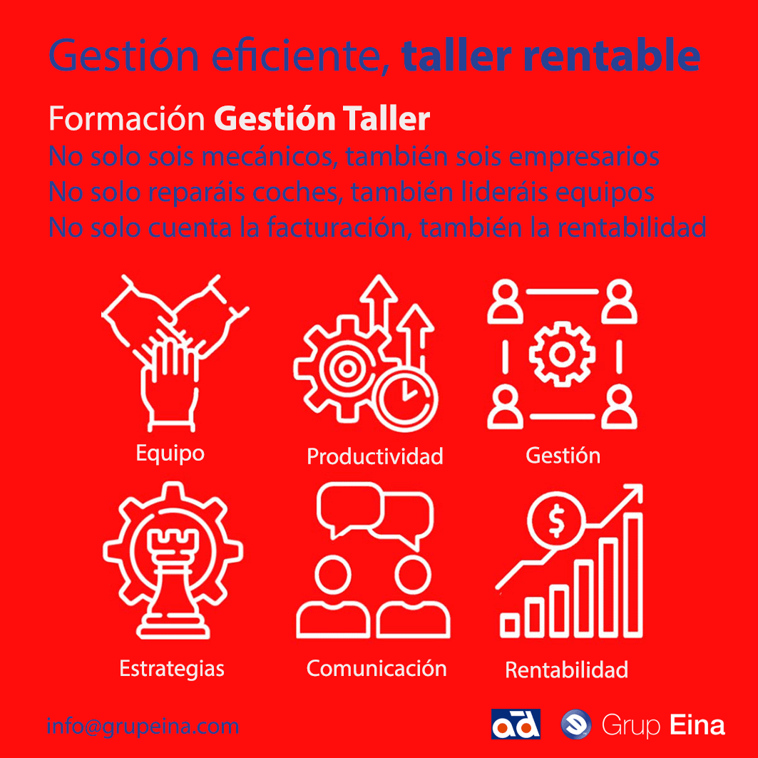 Blogmecanicos's tweet image. 𝗣𝗼𝗿𝗾𝘂𝗲 𝘂𝗻𝗮 𝗴𝗲𝘀𝘁𝗶ó𝗻 𝗲𝗳𝗶𝗰𝗶𝗲𝗻𝘁𝗲 𝗿𝗲𝘀𝘂𝗹𝘁𝗮 𝗲𝗻 𝘂𝗻 𝘁𝗮𝗹𝗹𝗲𝗿 𝗿𝗲𝗻𝘁𝗮𝗯𝗹𝗲: gestion-taller.grupeina.com
𝗚𝗲𝘀𝘁𝗶ó𝗻 𝗧𝗮𝗹𝗹𝗲𝗿, formación para la 𝗣𝗥𝗢𝗗𝗨𝗖𝗧𝗜𝗩𝗜𝗗𝗔𝗗, 𝗥𝗘𝗡𝗧𝗔𝗕𝗜𝗟𝗜𝗗𝗔𝗗 y 𝗕𝗘𝗡𝗘𝗙𝗜𝗖𝗜𝗢𝗦 de tu taller